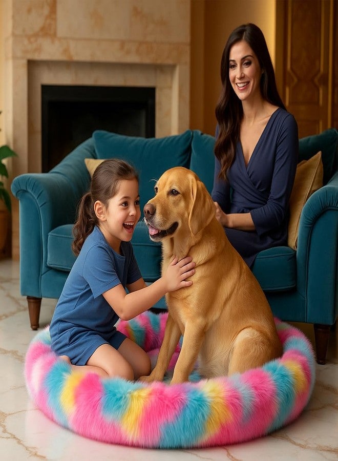 RoverPets Calming Dog & Cat Bed |Medium Bed| Length 26 Inches, Width 26 Inches, Height 6 Inches | Soft Fluffy Donut Cuddler | Cozy Plush Anti-Anxiety Cushion for Comfortable Sleep,Multi Color - Image 5